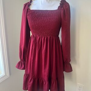 Elegant Burgundy Long Sleeve Dress